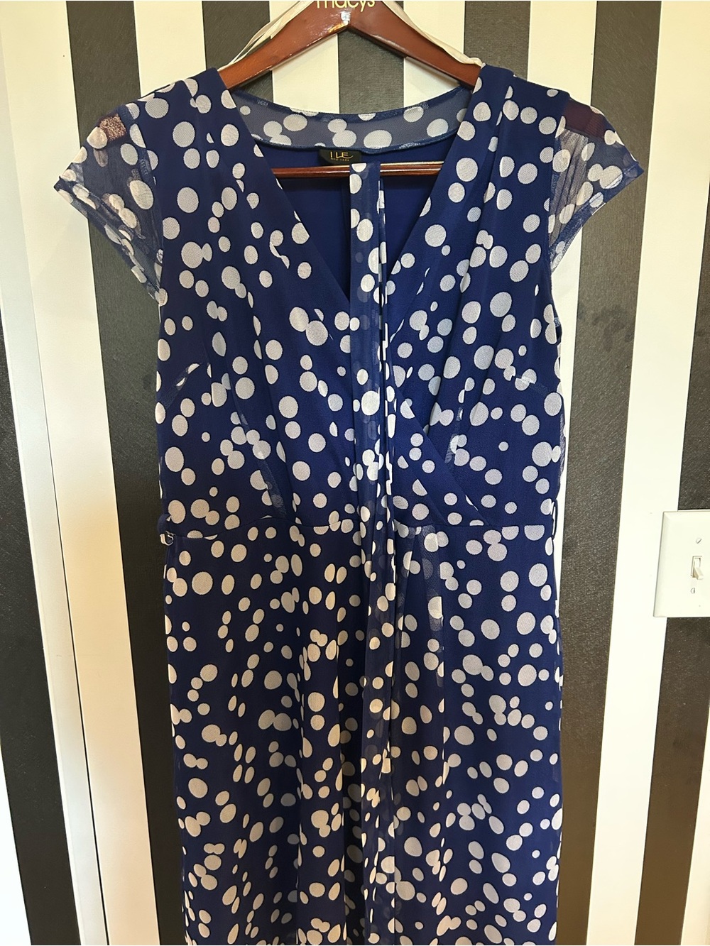 Polka Dot Midi Dress in Navy and White - Elegant Cap Sleeve Style
